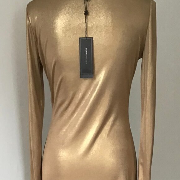 Long Elegant Gold Max Azria Dress with Perfect Draping - Picture 7 of 8